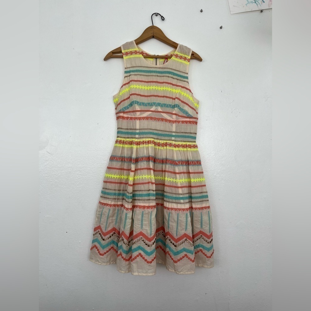 Plenty by Tracy Reese / Sunglow Neon Embroidered Fit and Flare Dress - Picture 5 of 6